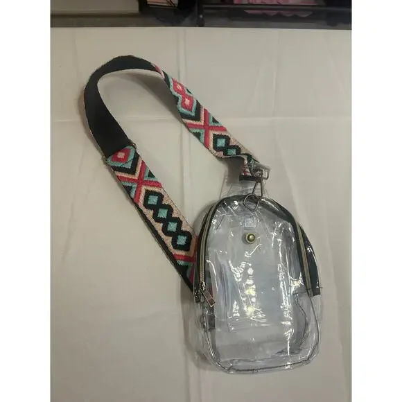 Clear Mini Backpack w/ Colorful Aztec Strap – Stadium Approved - Picture 5 of 6